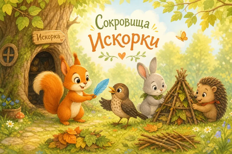 Белочка Искорка помогает друзьям